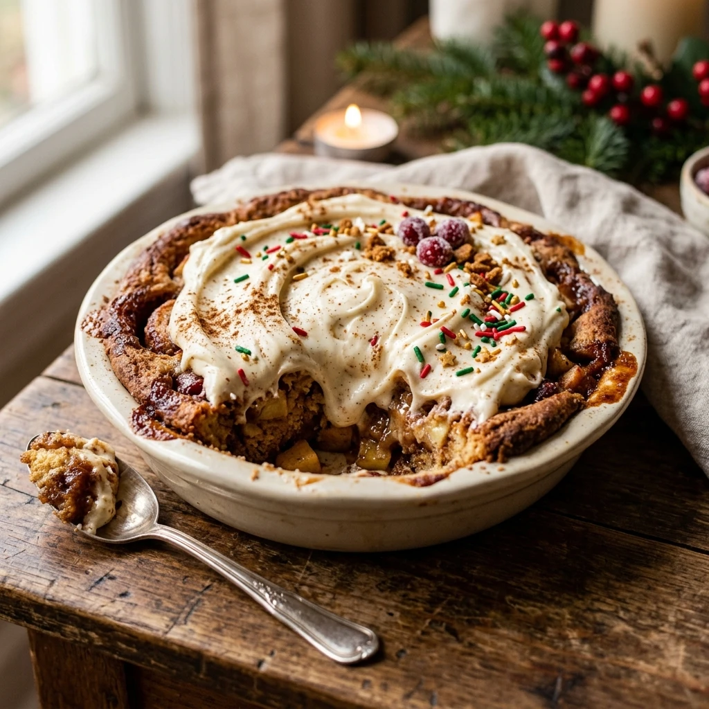Cinnamon Roll Christmas Dump Cake With Frosting