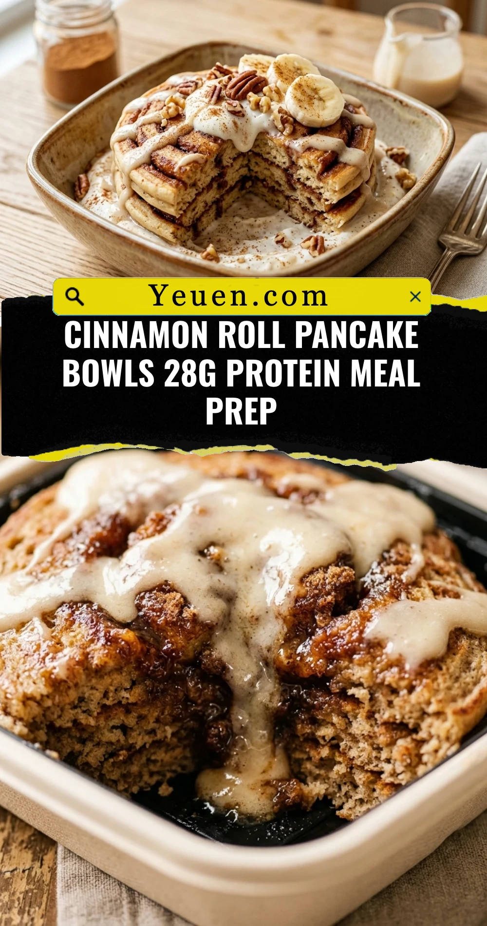 Cinnamon Roll Pancake Bowls 28g Protein Meal Prep