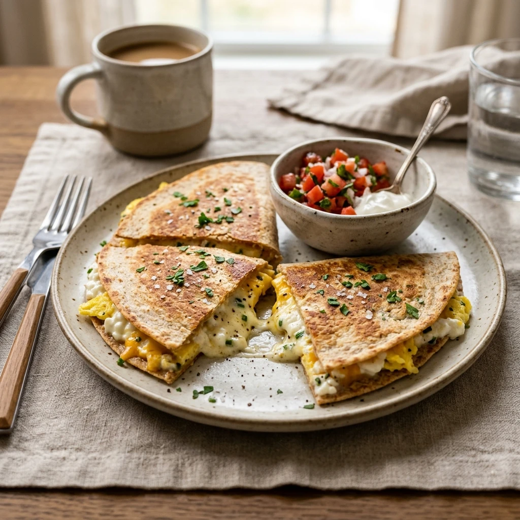 Cottage Cheese Breakfast Quesadilla High Protein 20g+ Easy 3 Ingredient