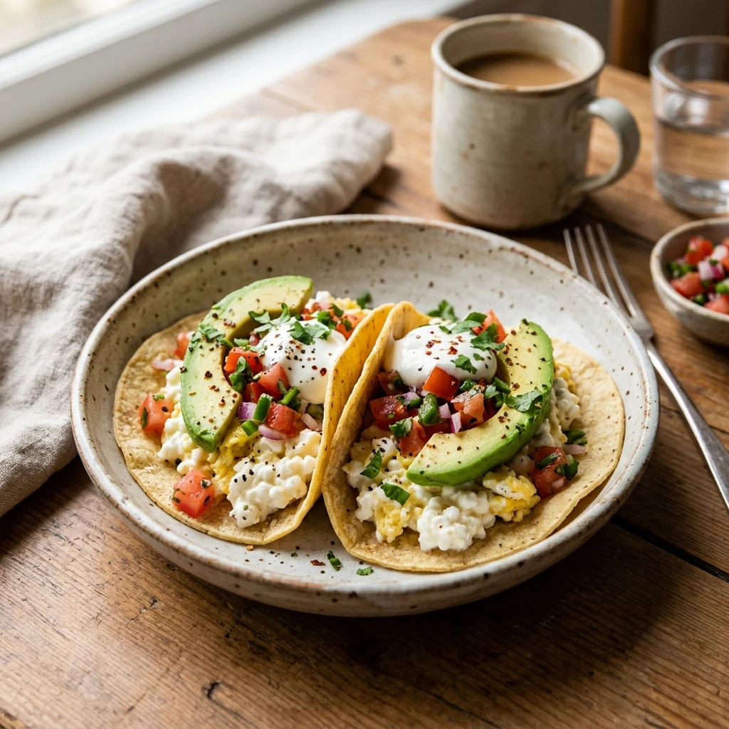 Cottage Cheese Breakfast Tacos High Protein 20g+ Easy 3 Ingredient