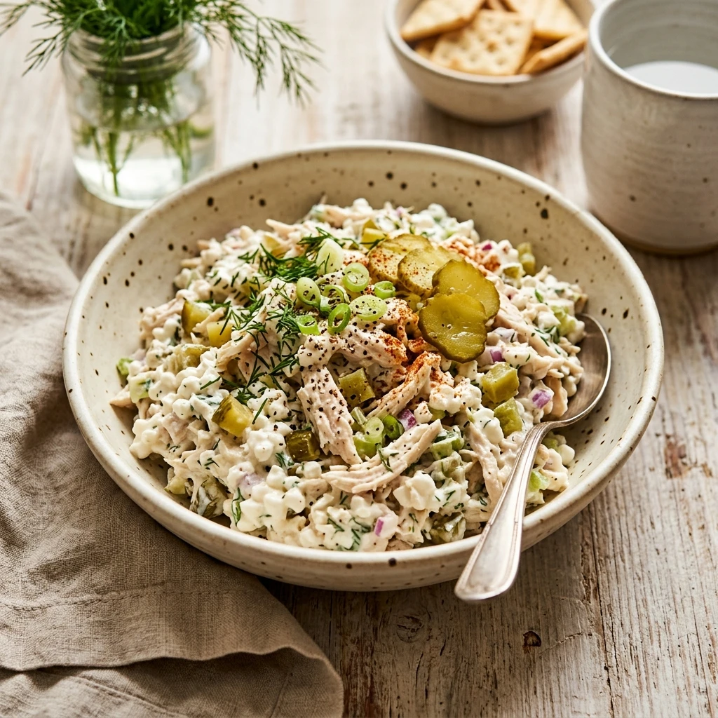 Cottage Cheese Dill Pickle Chicken Salad High Protein