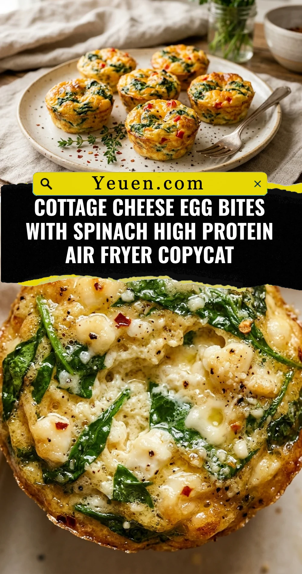 Cottage Cheese Egg Bites With Spinach High Protein Air Fryer Copycat