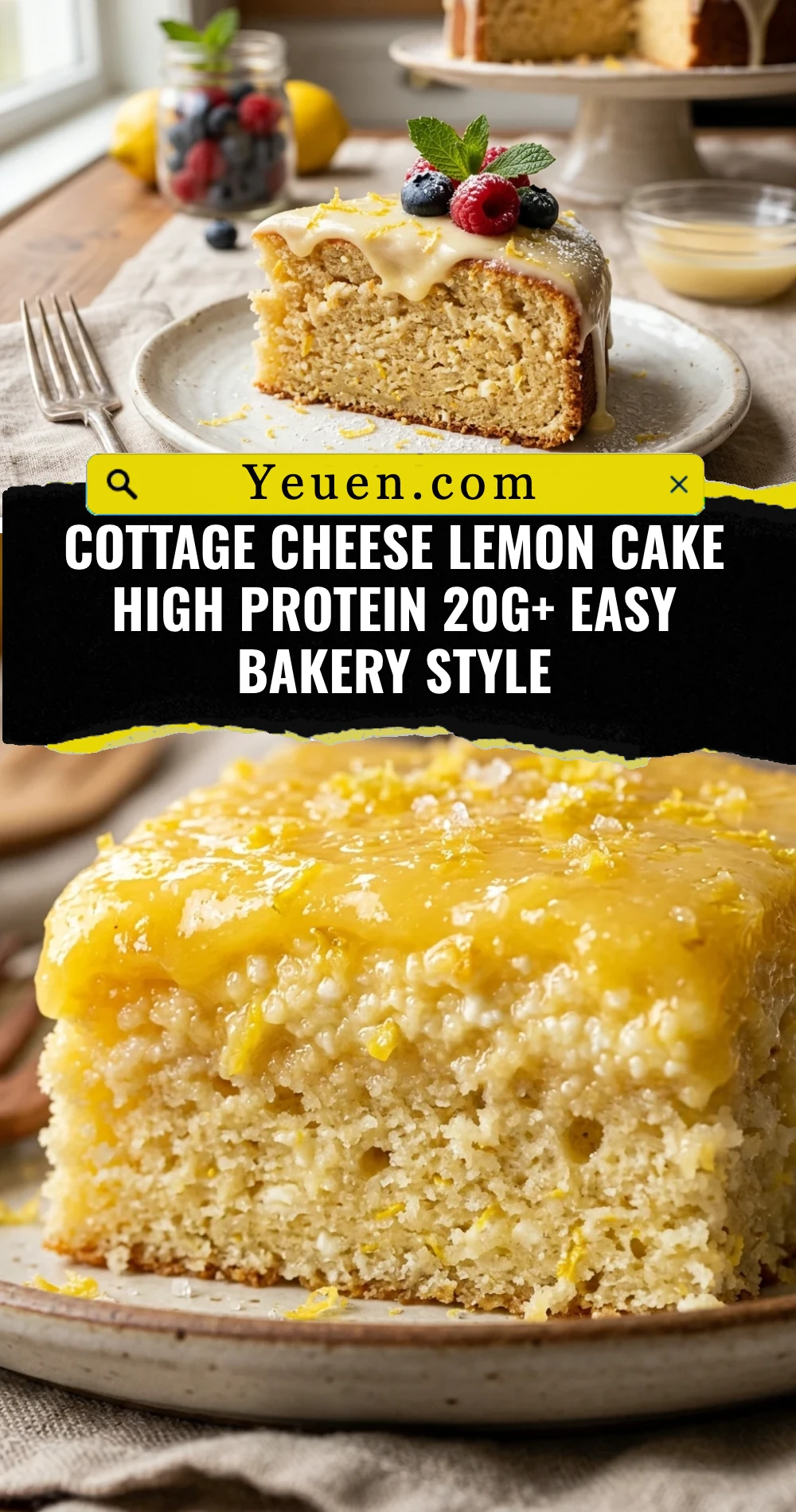 Cottage Cheese Lemon Cake High Protein 20g+ Easy Bakery Style