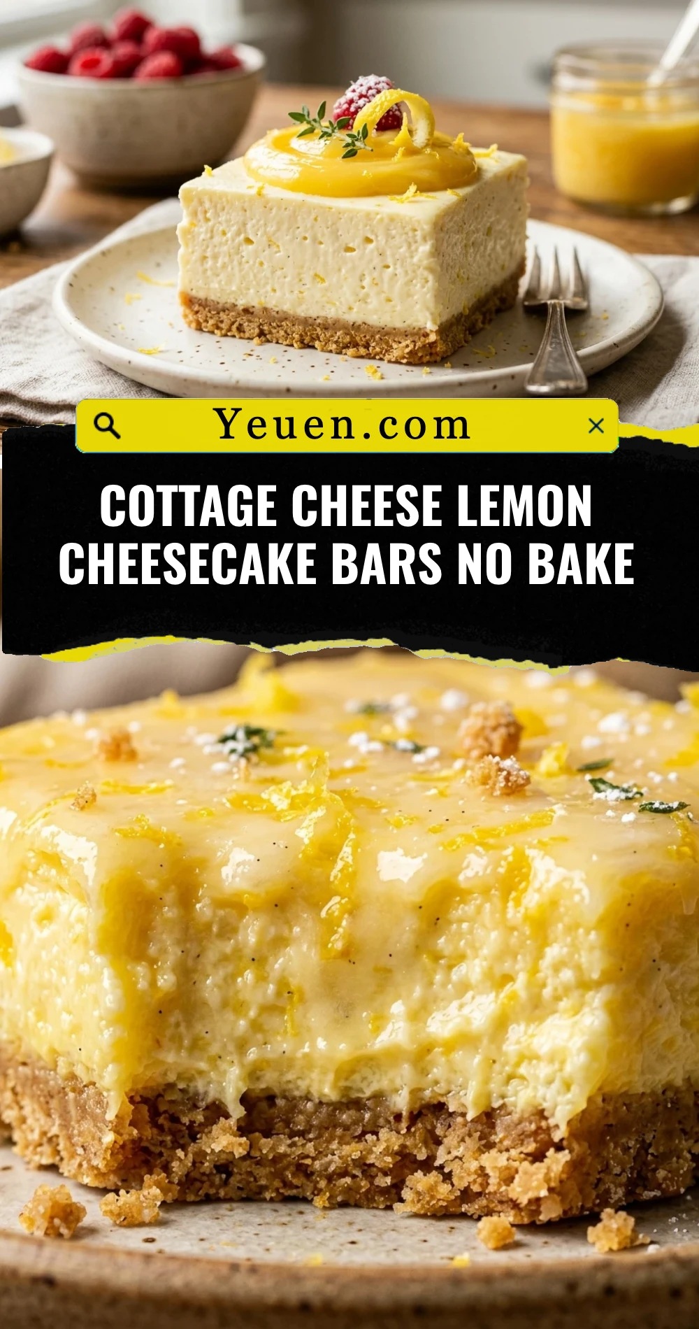 Cottage Cheese Lemon Cheesecake Bars No Bake