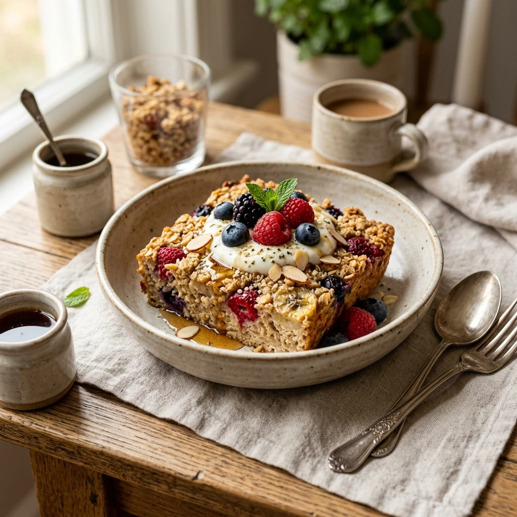 Cottage Cheese Oatmeal Bake High Protein Breakfast