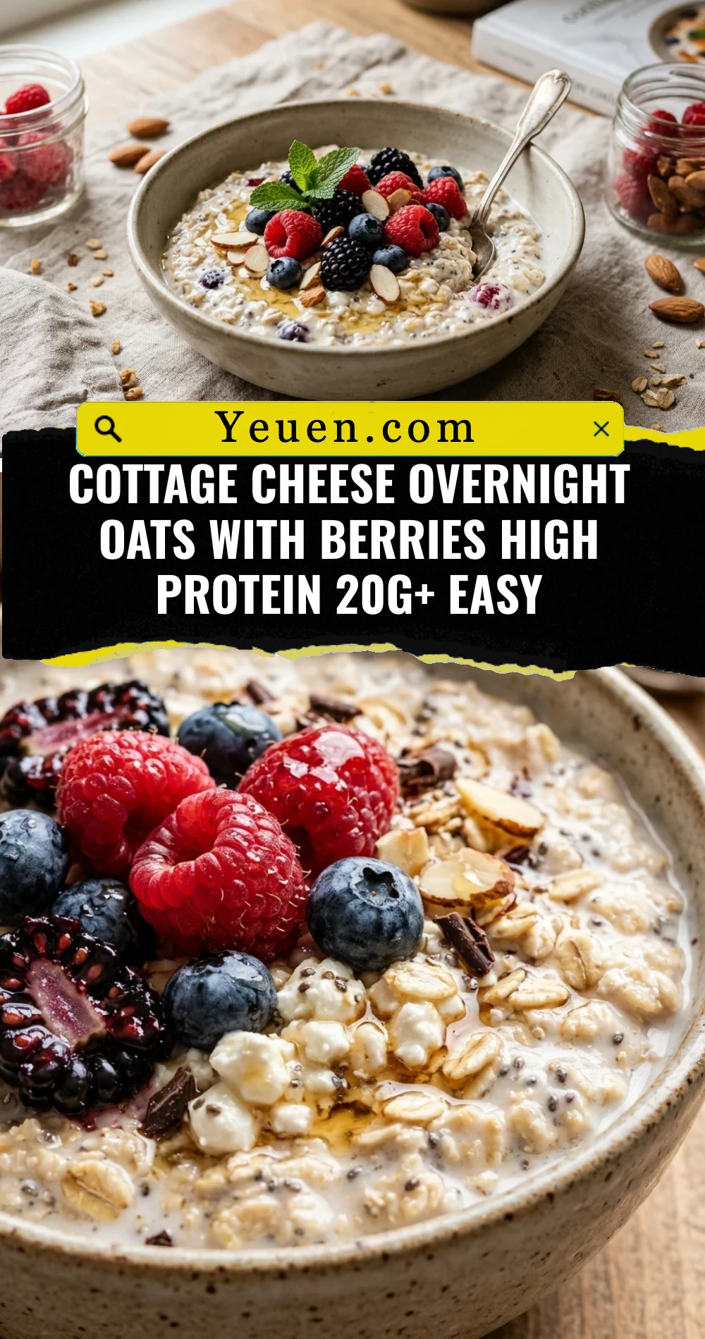 Cottage Cheese Overnight Oats With Berries High Protein 20g+ Easy