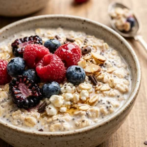 Cottage Cheese Overnight Oats With Berries High Protein 20g+ Easy