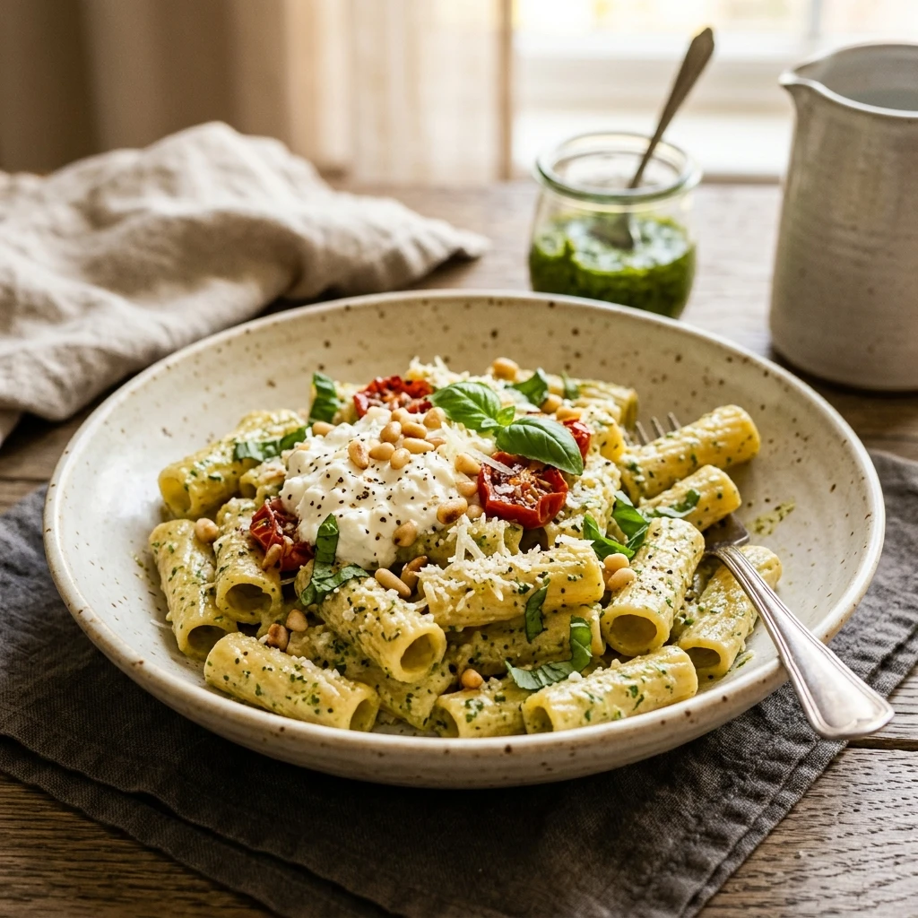 Cottage Cheese Pesto Pasta High Protein Creamy