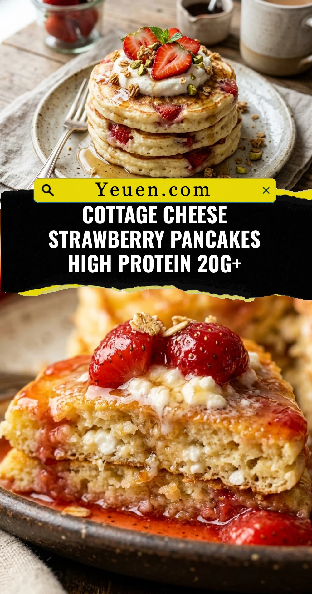 Cottage Cheese Strawberry Pancakes High Protein 20g+