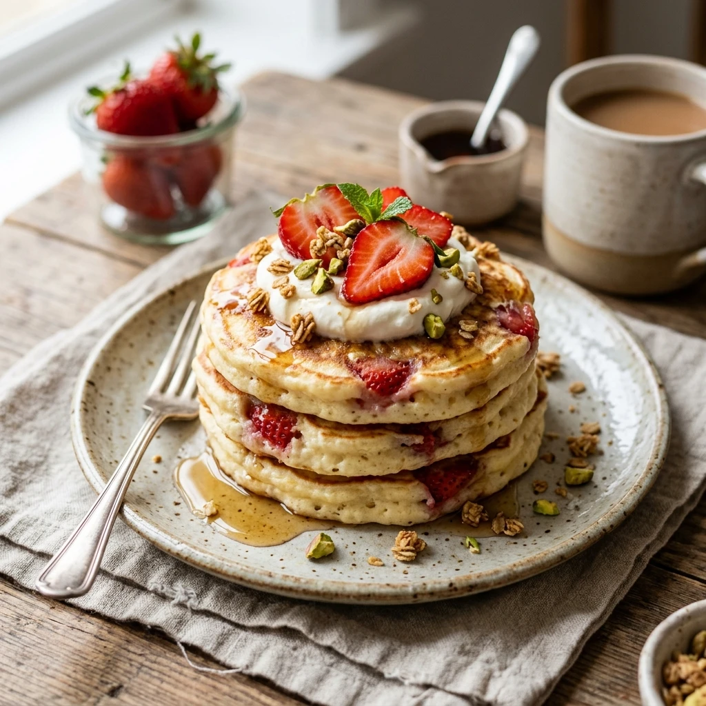 Cottage Cheese Strawberry Pancakes High Protein 20g+