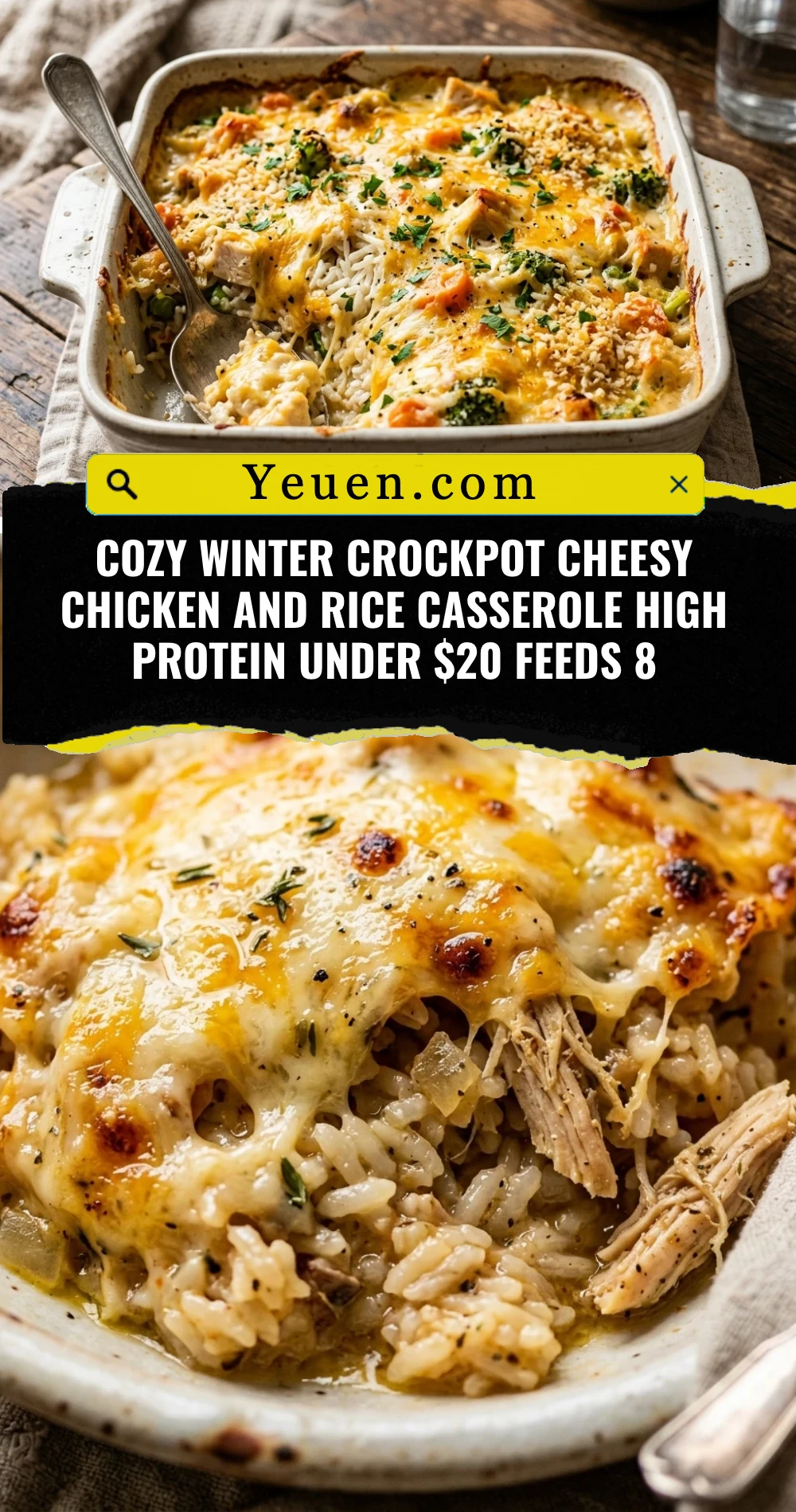 Cozy Winter Crockpot Cheesy Chicken And Rice Casserole High Protein Under $20 Feeds 8