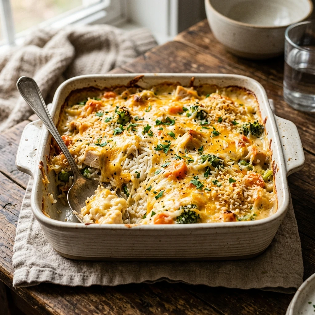 Cozy Winter Crockpot Cheesy Chicken And Rice Casserole High Protein Under $20 Feeds 8
