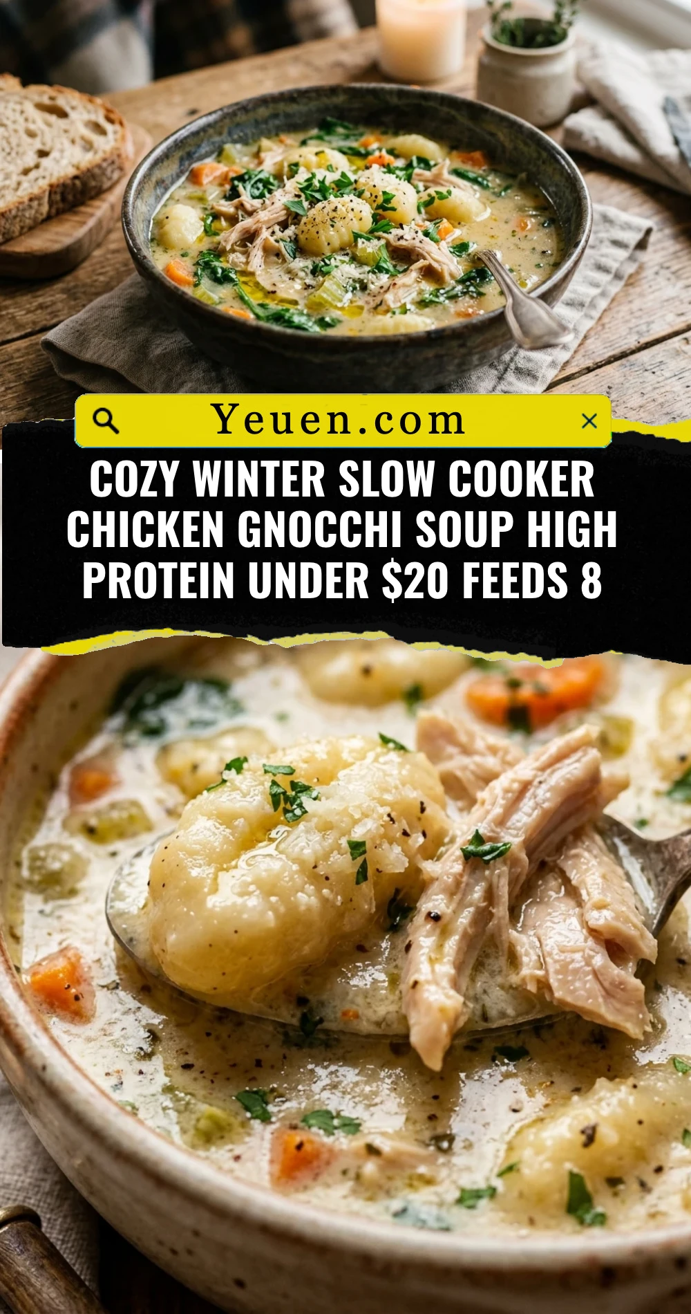 Cozy Winter Slow Cooker Chicken Gnocchi Soup High Protein Under $20 Feeds 8