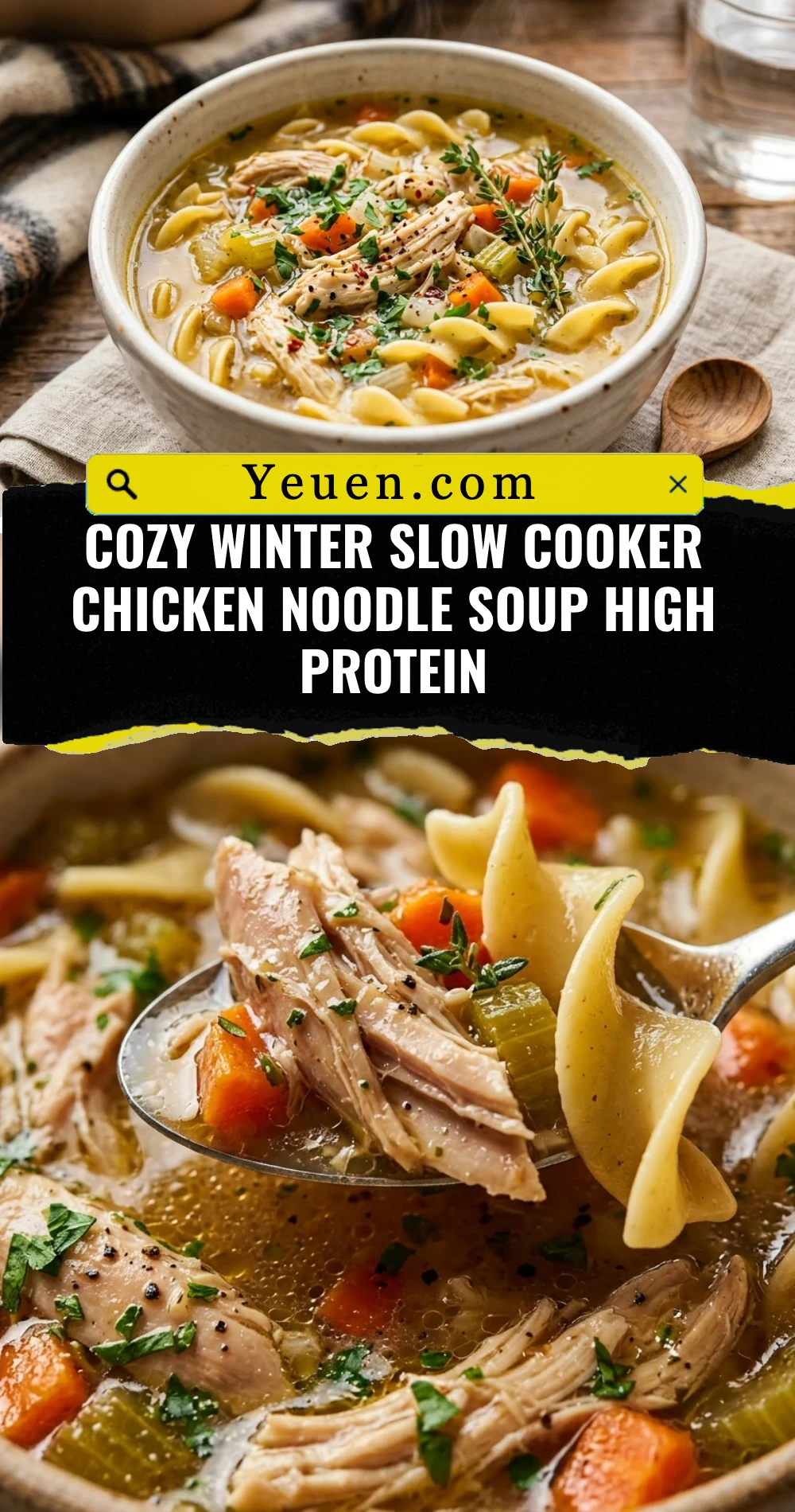 Cozy Winter Slow Cooker Chicken Noodle Soup High Protein