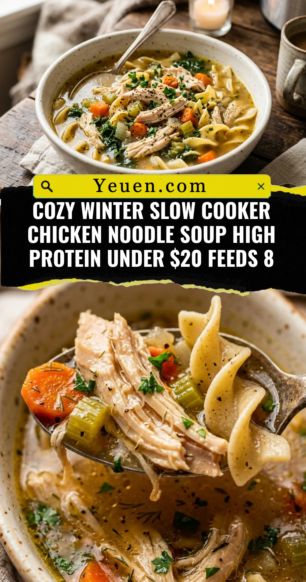 Cozy Winter Slow Cooker Chicken Noodle Soup High Protein Under $20 Feeds 8