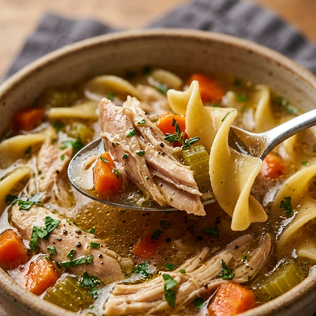 Cozy Winter Slow Cooker Chicken Noodle Soup High Protein