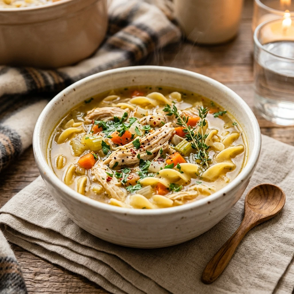 Cozy Winter Slow Cooker Chicken Noodle Soup High Protein