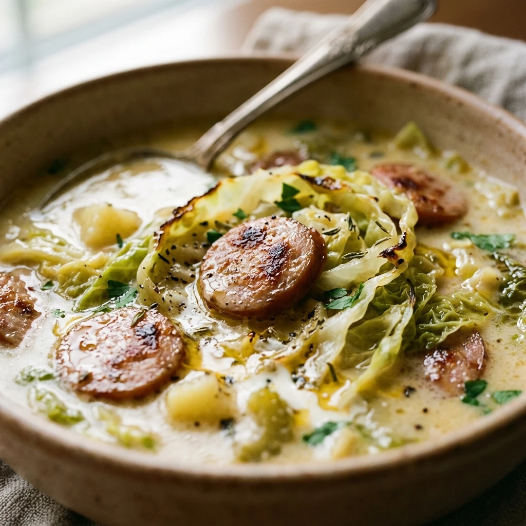 Creamy Cabbage And Kielbasa Soup Budget Cozy
