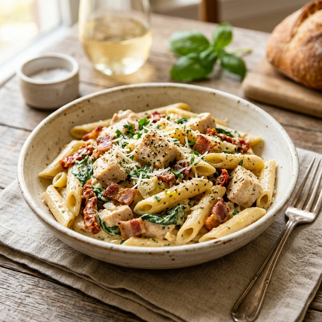 Creamy Chicken Bacon Ranch Pasta Tuscan Style