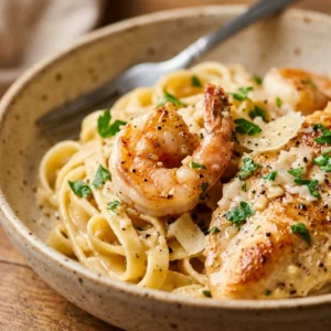 Creamy Garlic Butter Chicken And Shrimp Pasta 20 Minute Surf And Turf Weeknight