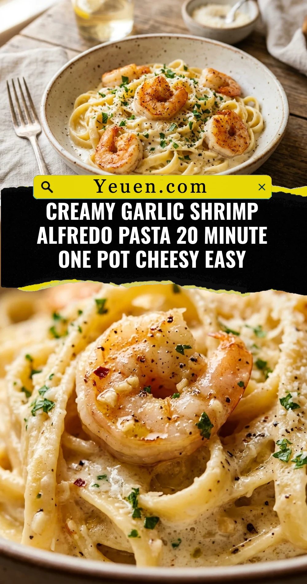 Creamy Garlic Shrimp Alfredo Pasta 20 Minute One Pot Cheesy Easy