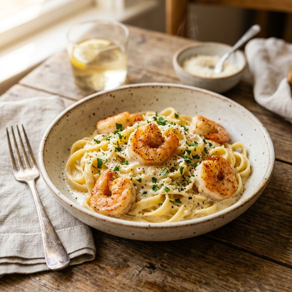 Creamy Garlic Shrimp Alfredo Pasta 20 Minute One Pot Cheesy Easy
