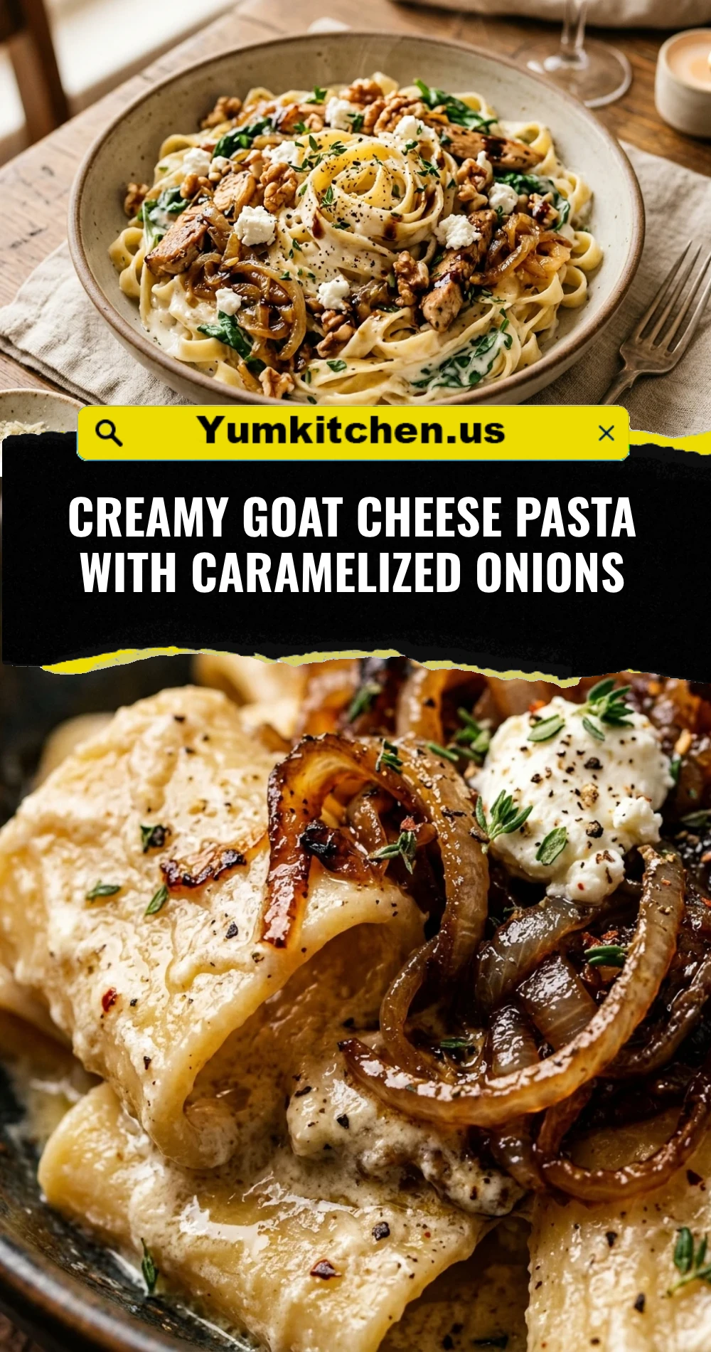 Creamy Goat Cheese Pasta With Caramelized Onions