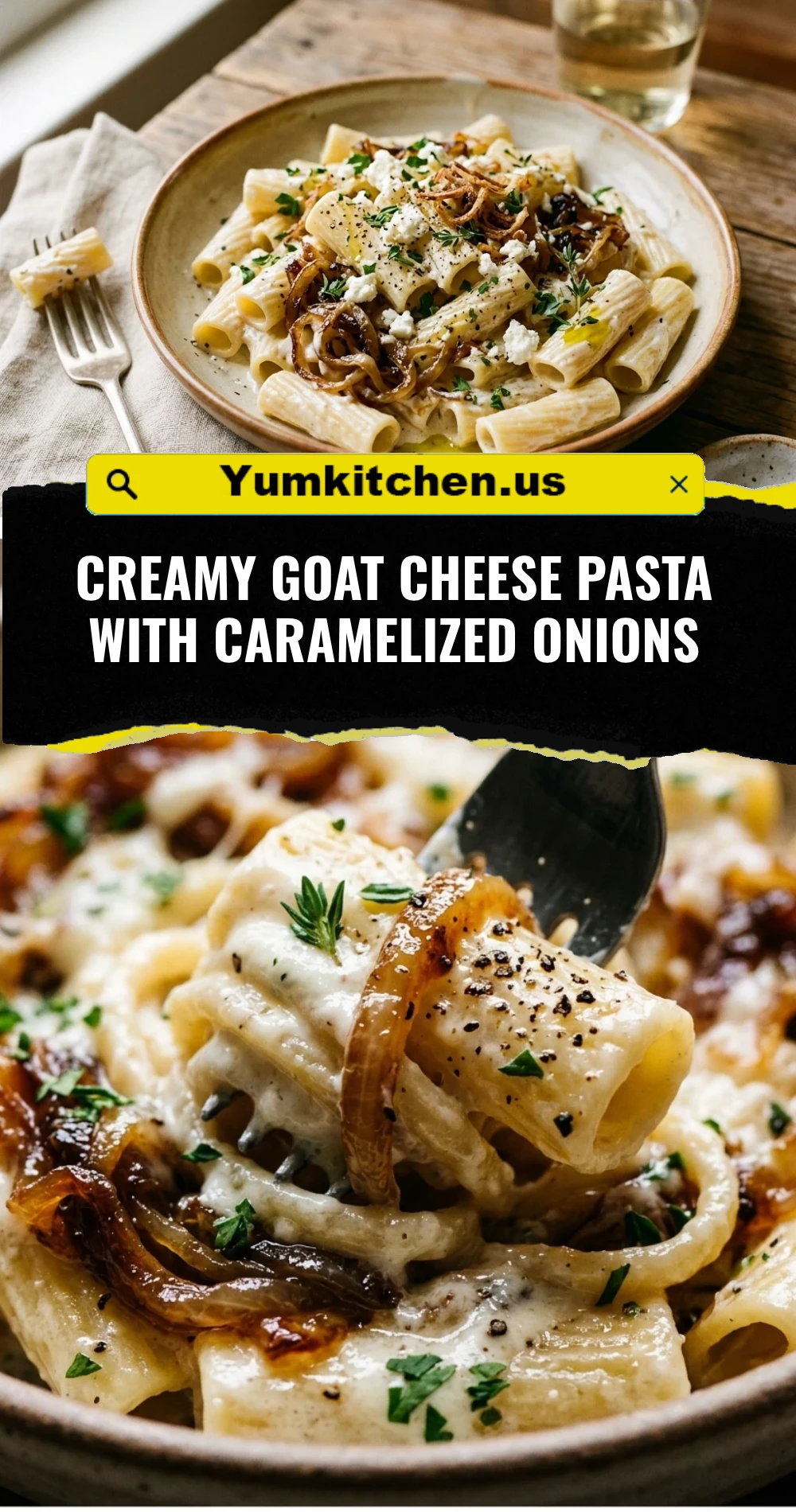Creamy Goat Cheese Pasta With Caramelized Onions