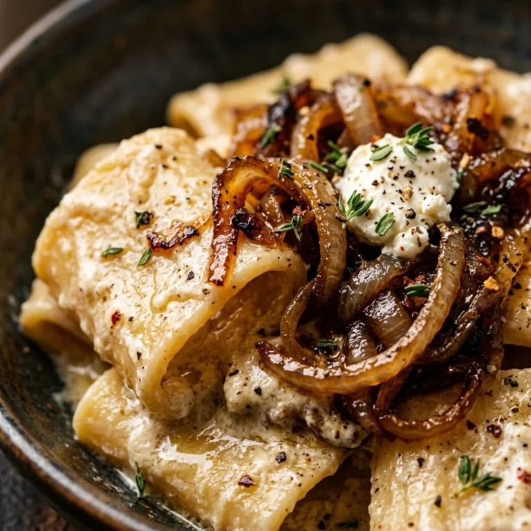 Creamy Goat Cheese Pasta With Caramelized Onions