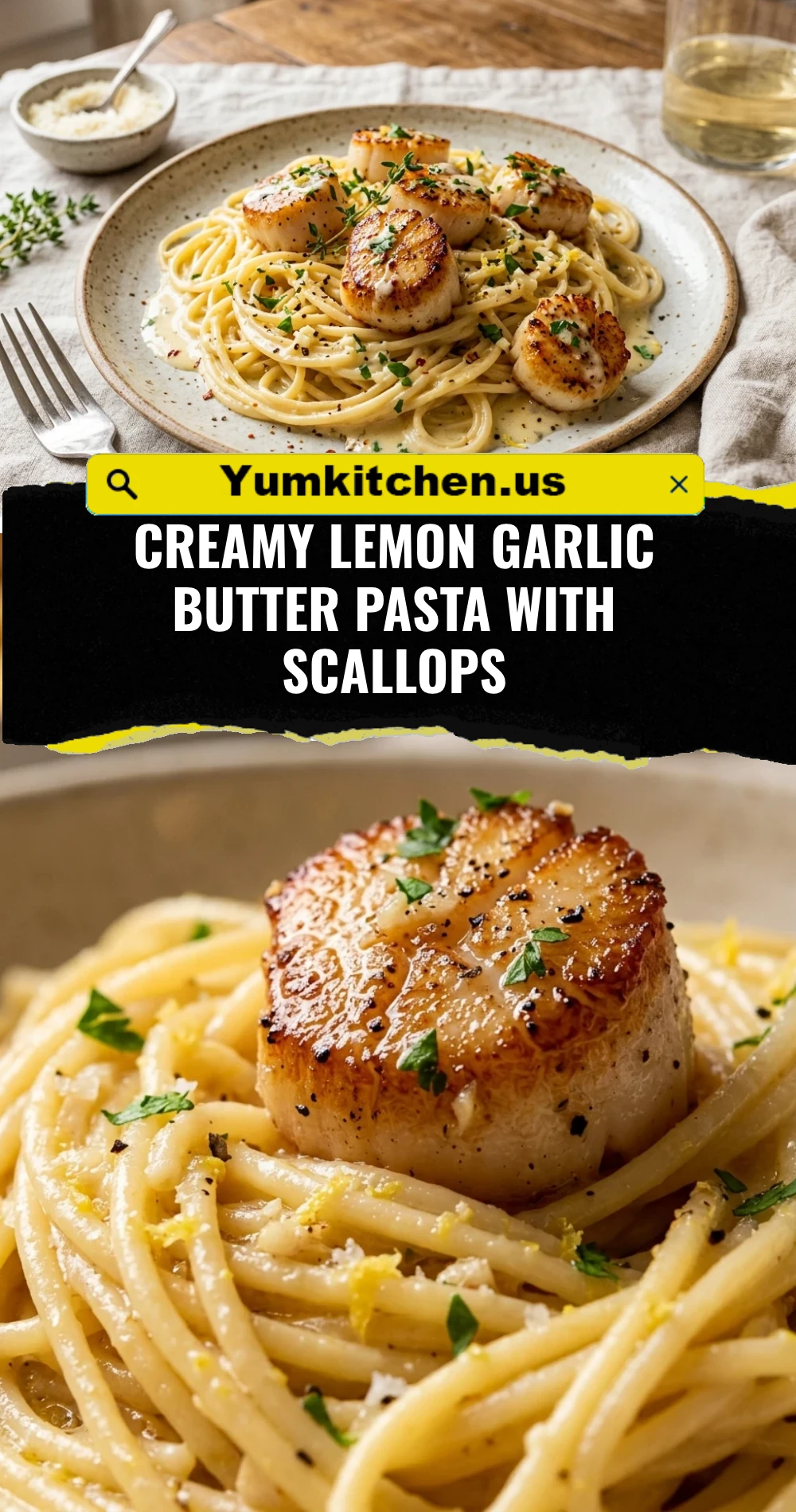Creamy Lemon Garlic Butter Pasta With Scallops