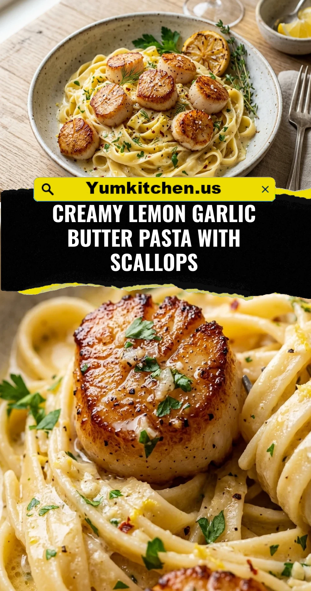 Creamy Lemon Garlic Butter Pasta With Scallops