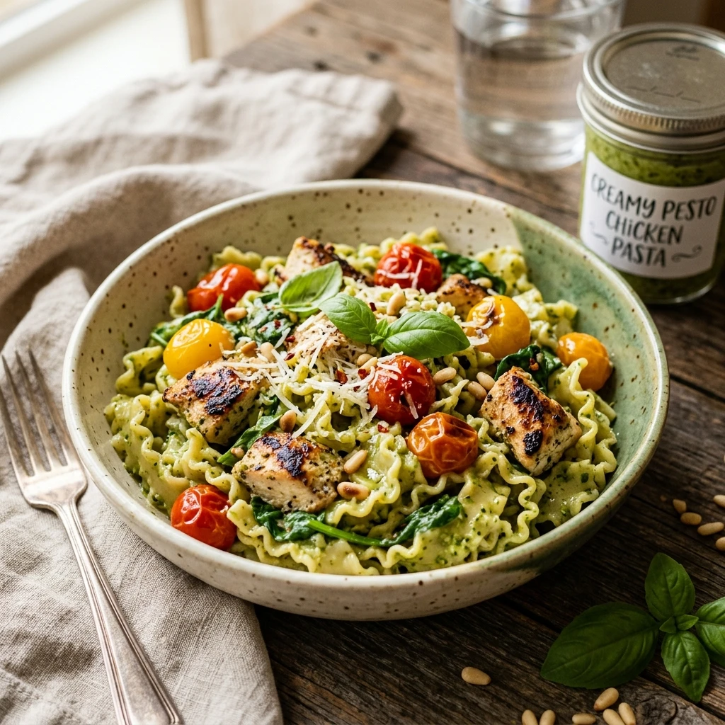 Creamy Pesto Chicken Pasta Meal Prep Friendly
