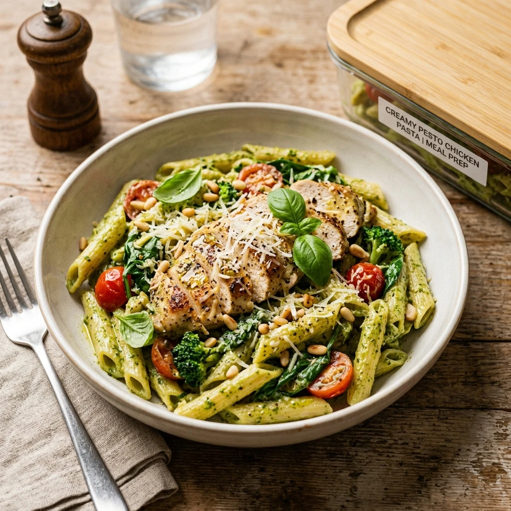 Creamy Pesto Chicken Pasta Meal Prep Friendly