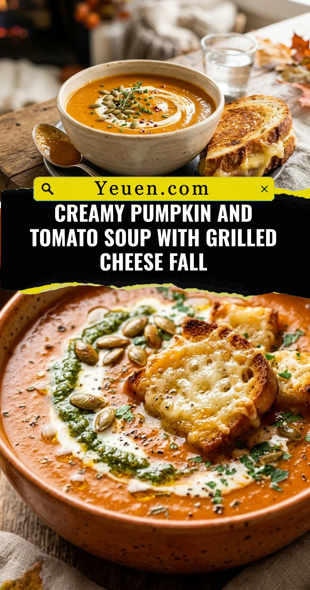 Creamy Pumpkin And Tomato Soup With Grilled Cheese Fall