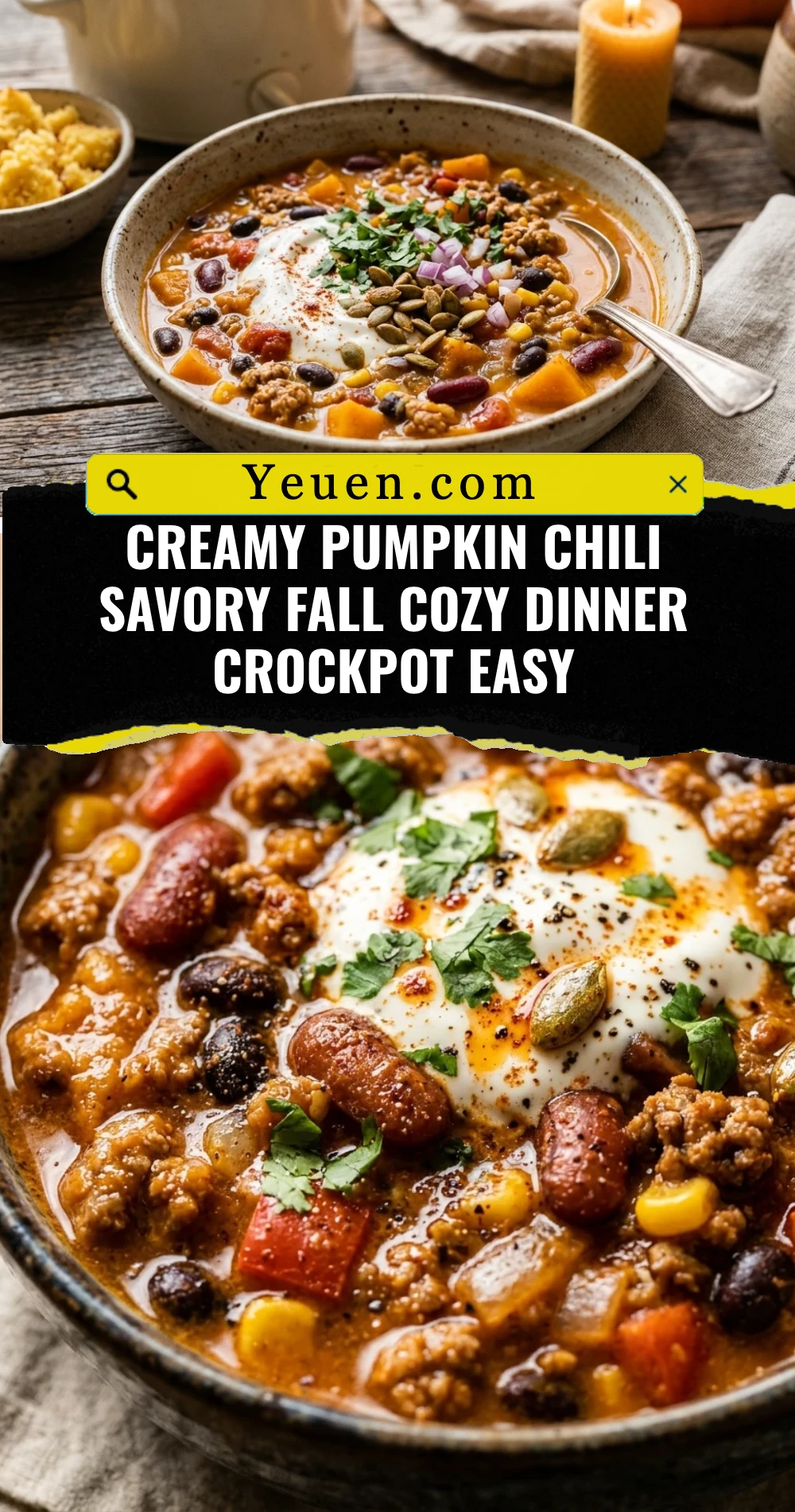 Creamy Pumpkin Chili Savory Fall Cozy Dinner Crockpot Easy