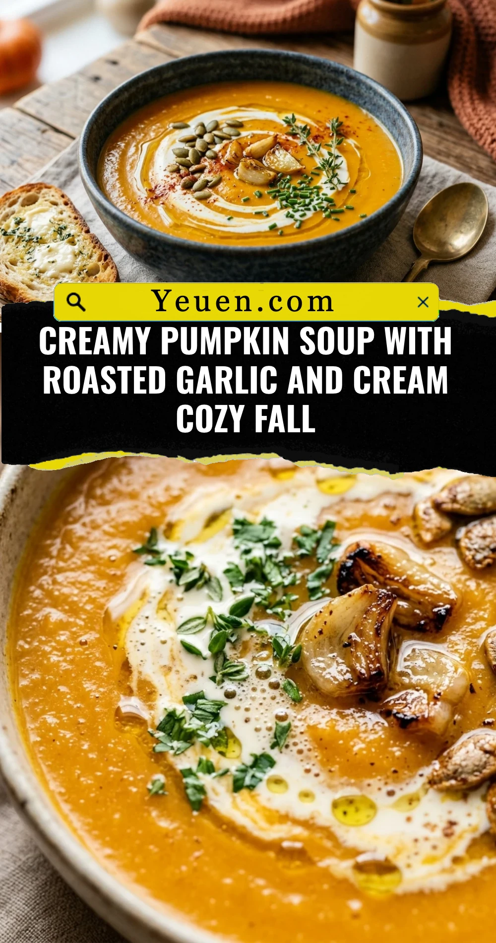 Creamy Pumpkin Soup With Roasted Garlic And Cream Cozy Fall