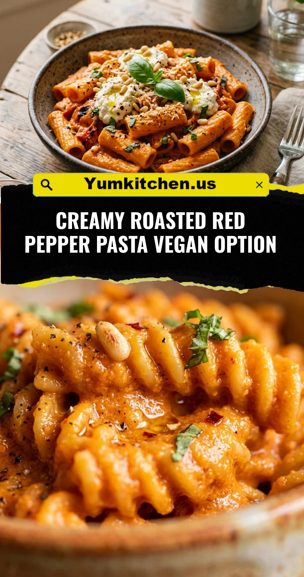 Creamy Roasted Red Pepper Pasta Vegan Option