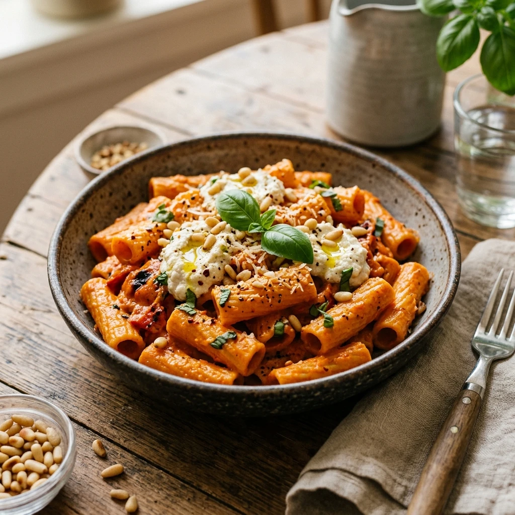 Creamy Roasted Red Pepper Pasta Vegan Option