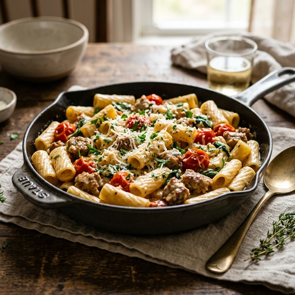 Creamy Sausage Pasta Skillet One-Pot Wonder
