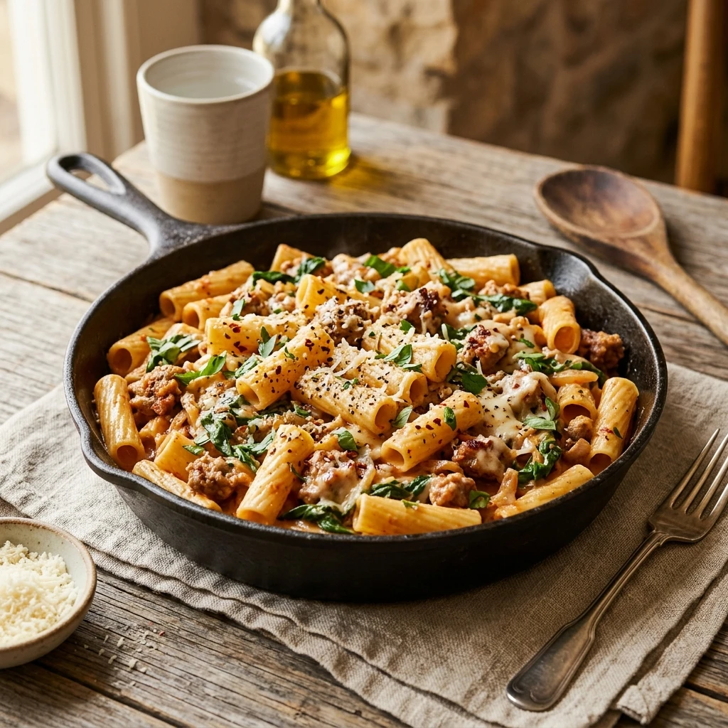 Creamy Sausage Pasta Skillet One-Pot Wonder