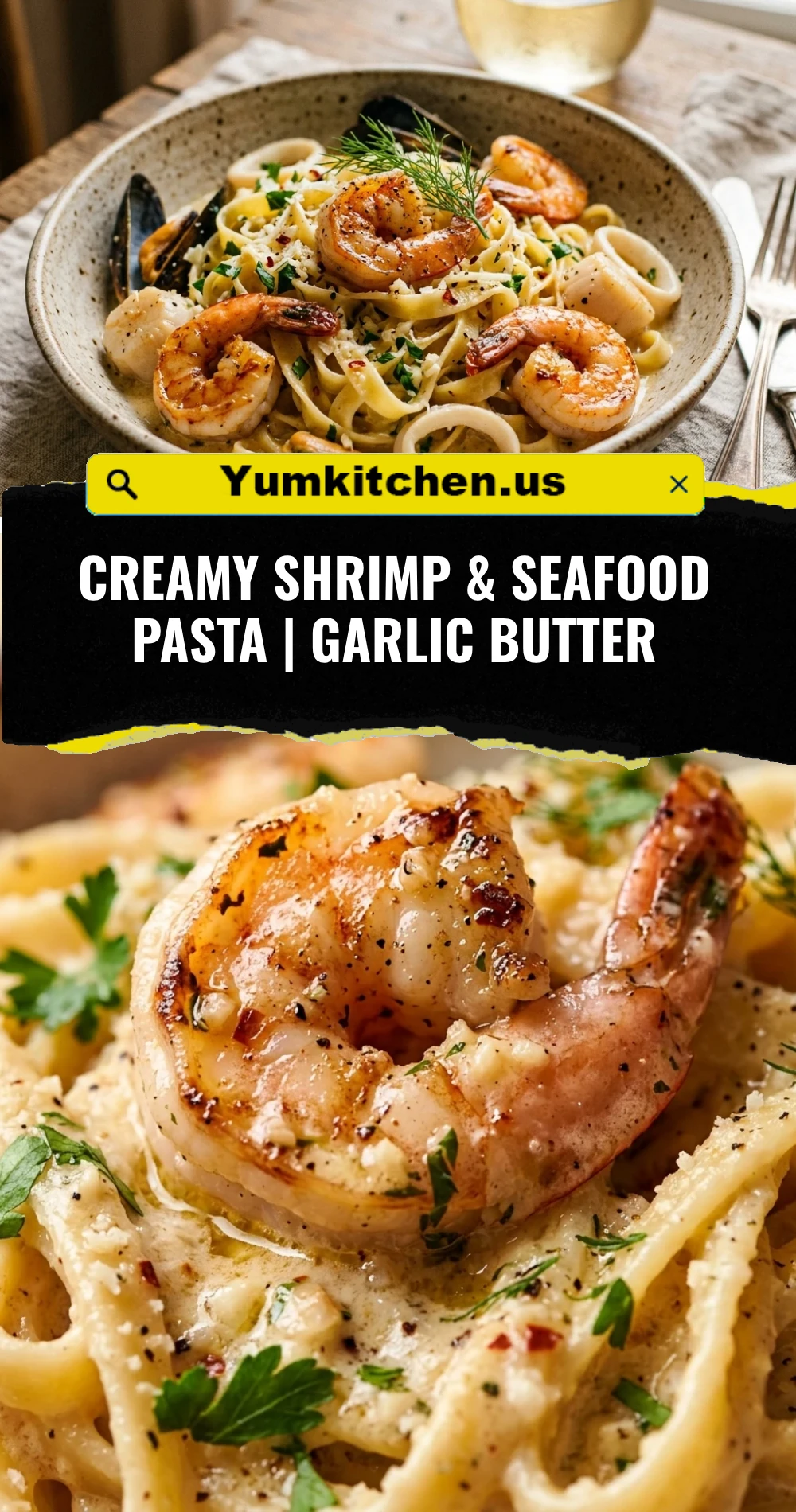 Creamy Shrimp & Seafood Pasta | Garlic Butter