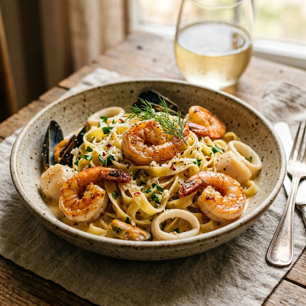 Creamy Shrimp & Seafood Pasta | Garlic Butter