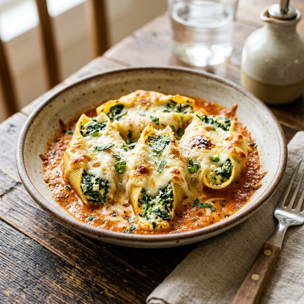Creamy Spinach and Ricotta Stuffed Shells Cheesy