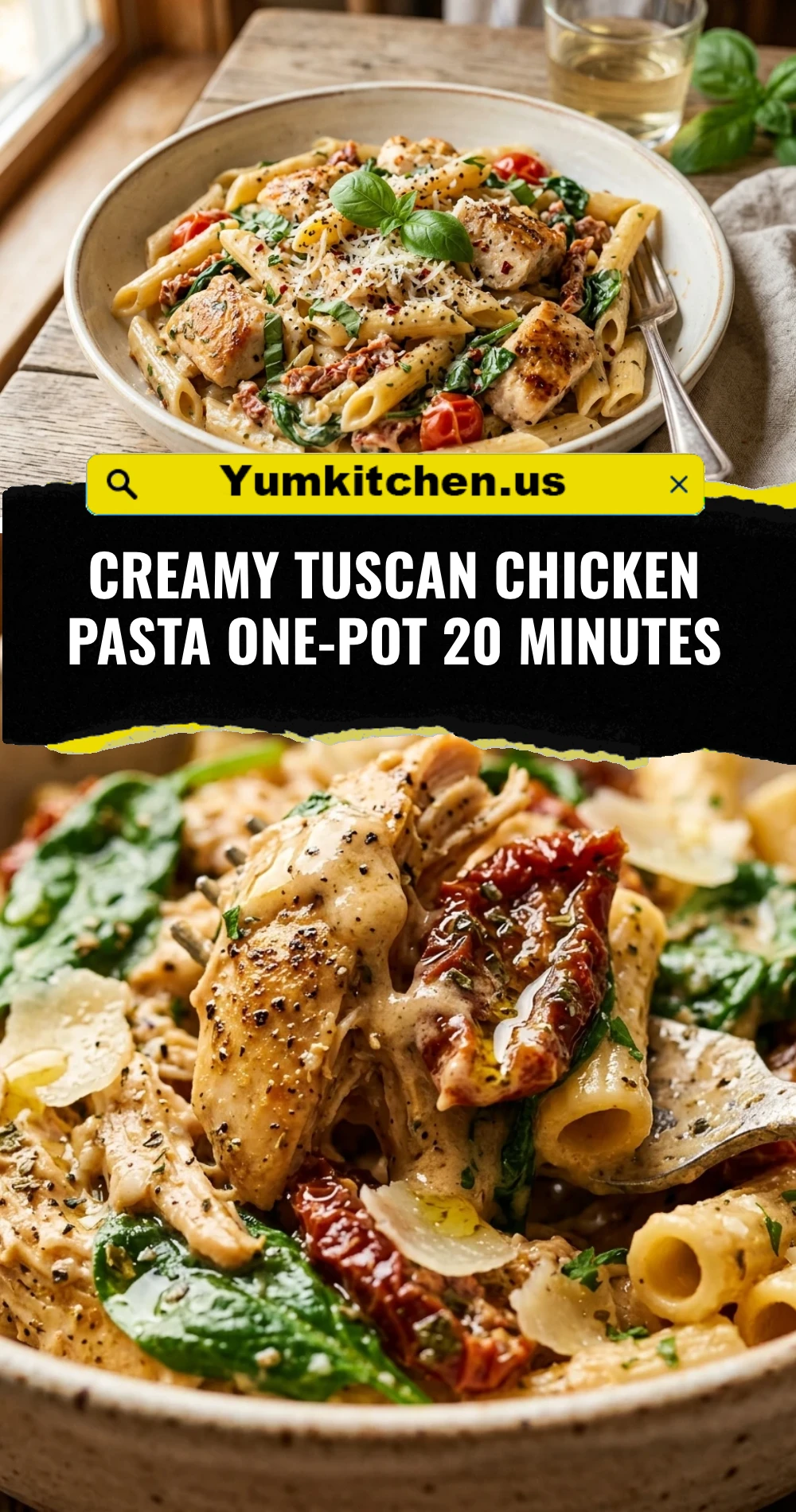 Creamy Tuscan Chicken Pasta One-Pot 20 Minutes