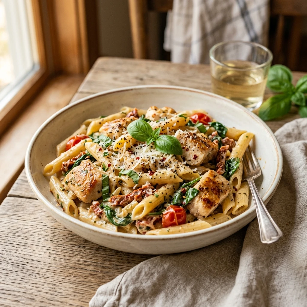 Creamy Tuscan Chicken Pasta One-Pot 20 Minutes