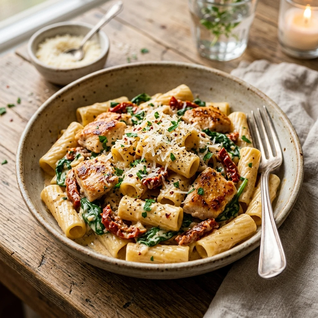 Creamy Tuscan Chicken Pasta One-Pot 20 Minutes