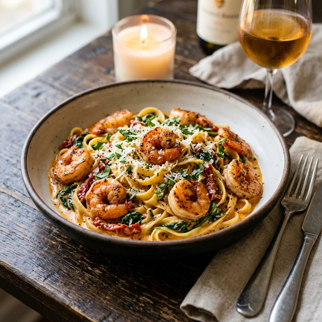 Creamy Tuscan Shrimp Pasta Date Night At Home