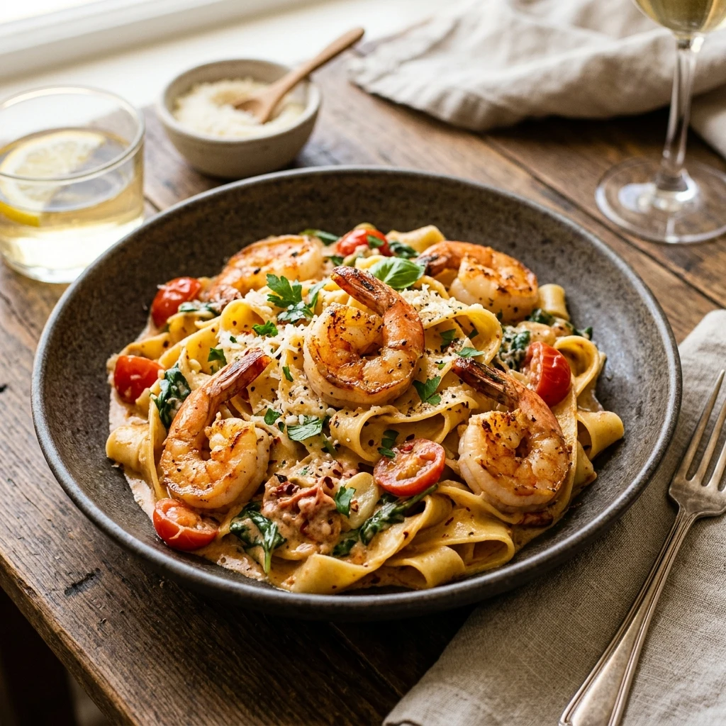Creamy Tuscan Shrimp Pasta Restaurant Style At Home