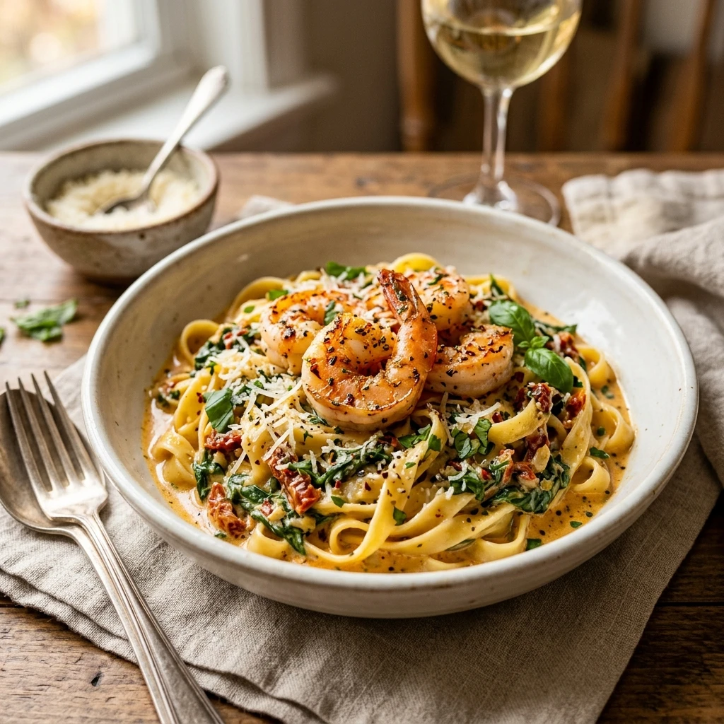 Creamy Tuscan Shrimp Pasta Restaurant Style At Home