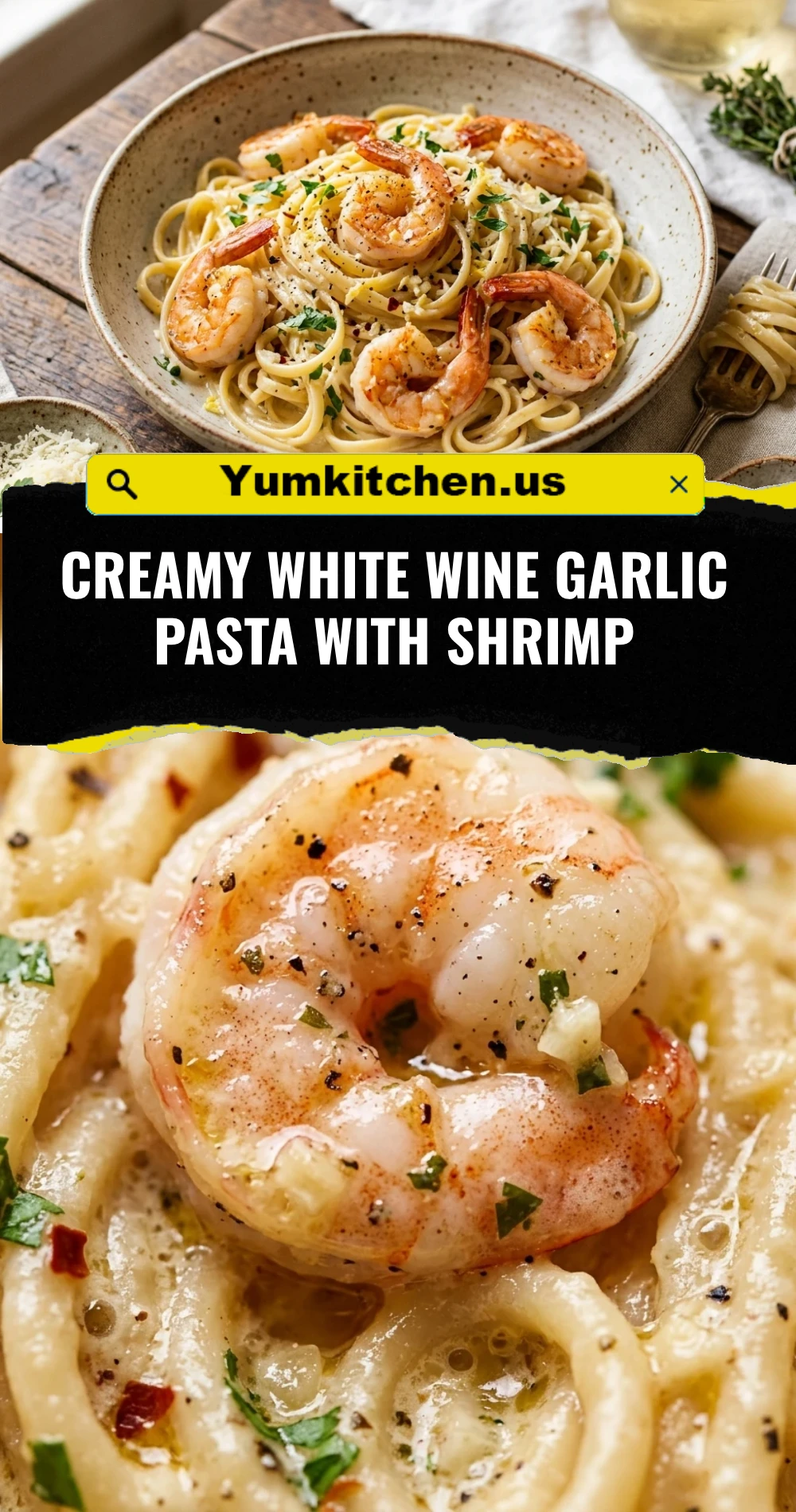 Creamy White Wine Garlic Pasta With Shrimp